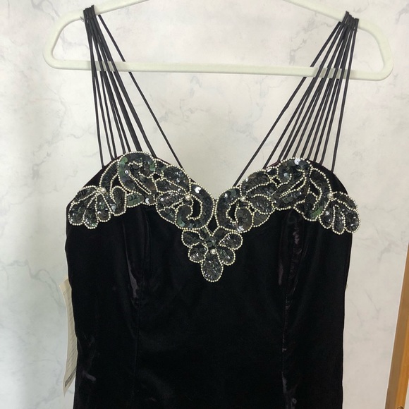 Vintage 90s Velvet Floral Sequin Mini Prom Dress - Picture 2 of 8